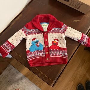 Sesame Street Red and Cream Kids Sweater with Cookie Monster and Elmo Design